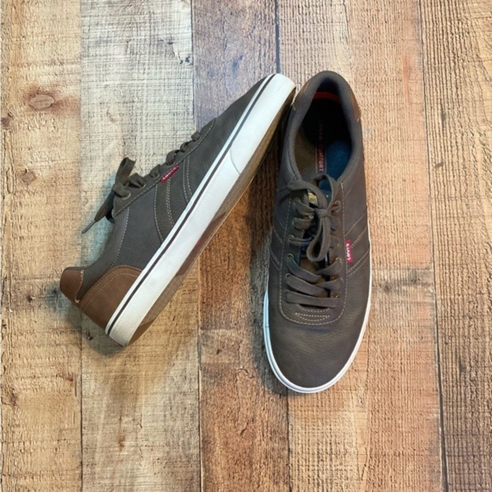 Levis Mens‎ Comfort Low Top Sneakers Brown Faux Leather Casual Shoes Size 11